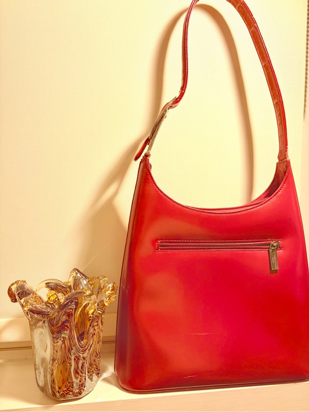 Red Leather Italian Shoulder Bag - Women's Classic Hobo made in Florence - Picture 10 of 10